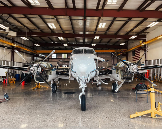 King Air in the Qmulus maintenance hangar